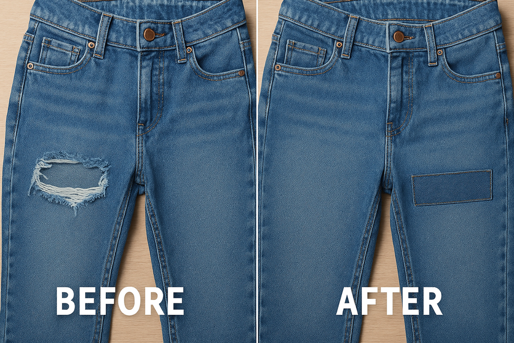 Pose de pièce sur jean - Réparation de trou
