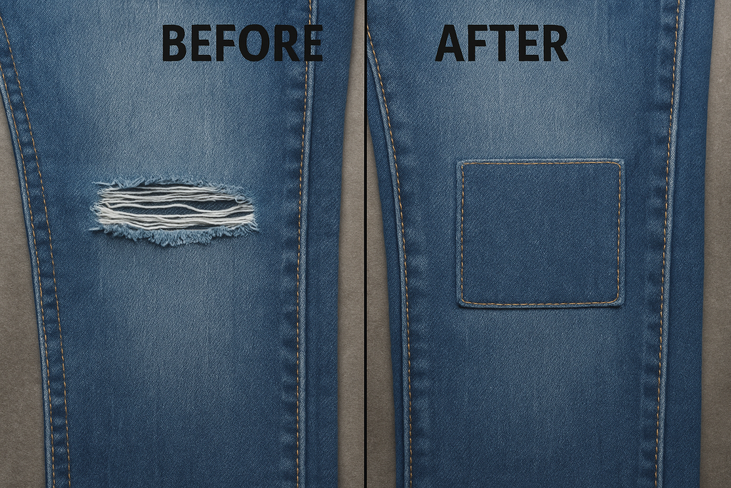 Pose de pièce sur jean - Réparation de trou