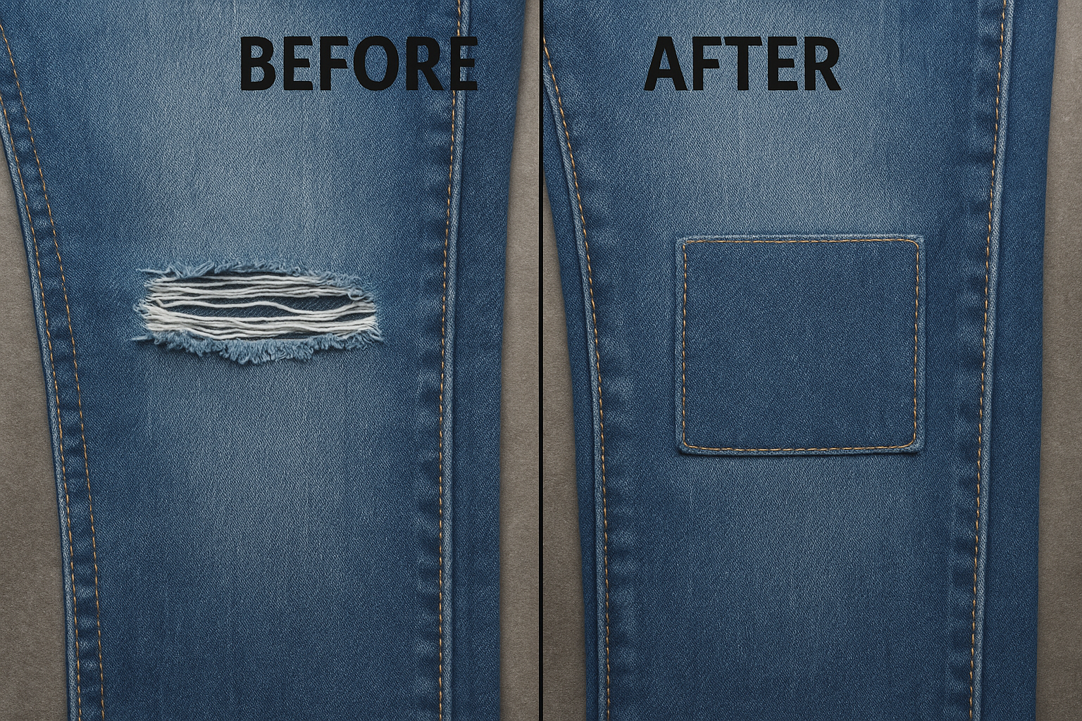 Pose de pièce sur jean - Réparation de trou